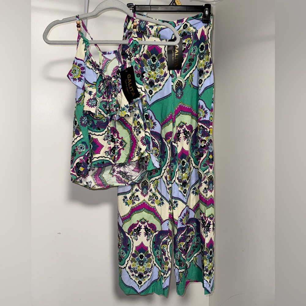 Two Piece Set Green and Purple Paisley
